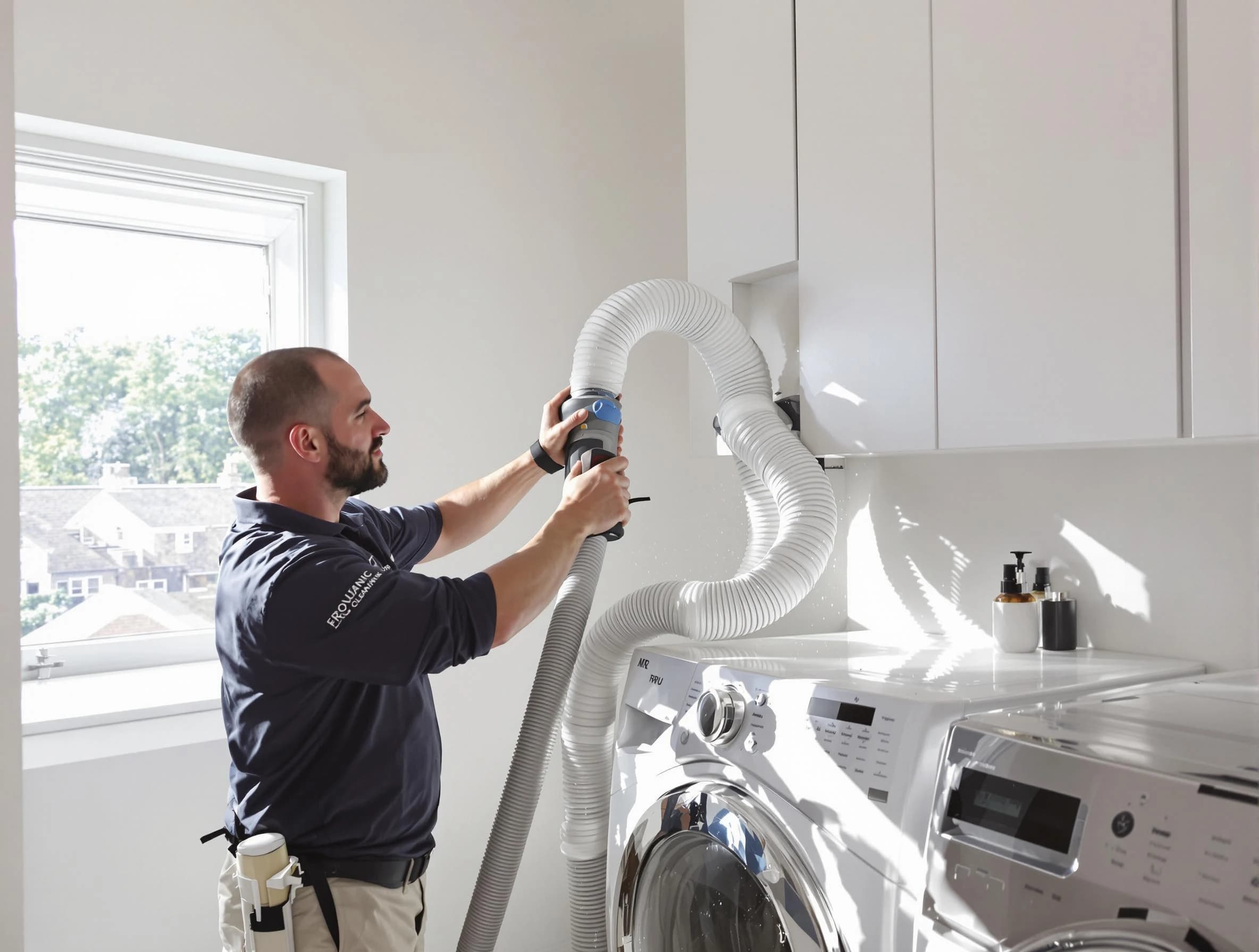 Certified Noble Dryer Vent Cleaning technician performing dryer vent cleaning in Noble