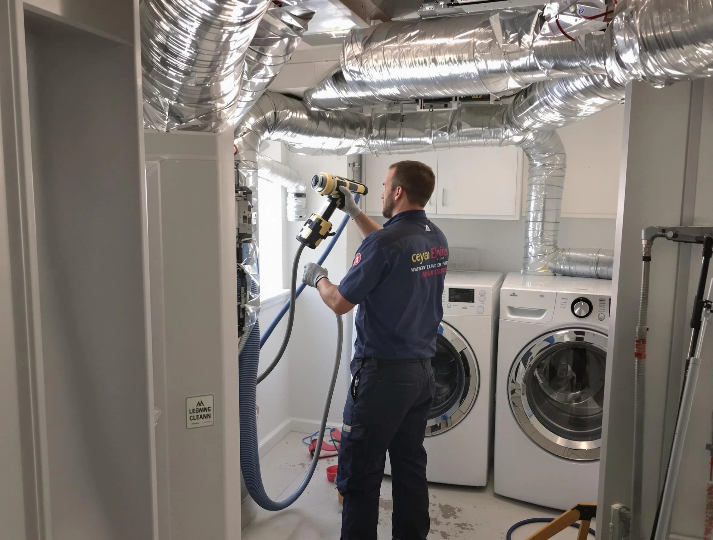 Noble Dryer Vent Cleaning specialist using advanced equipment for thorough duct cleaning in Noble