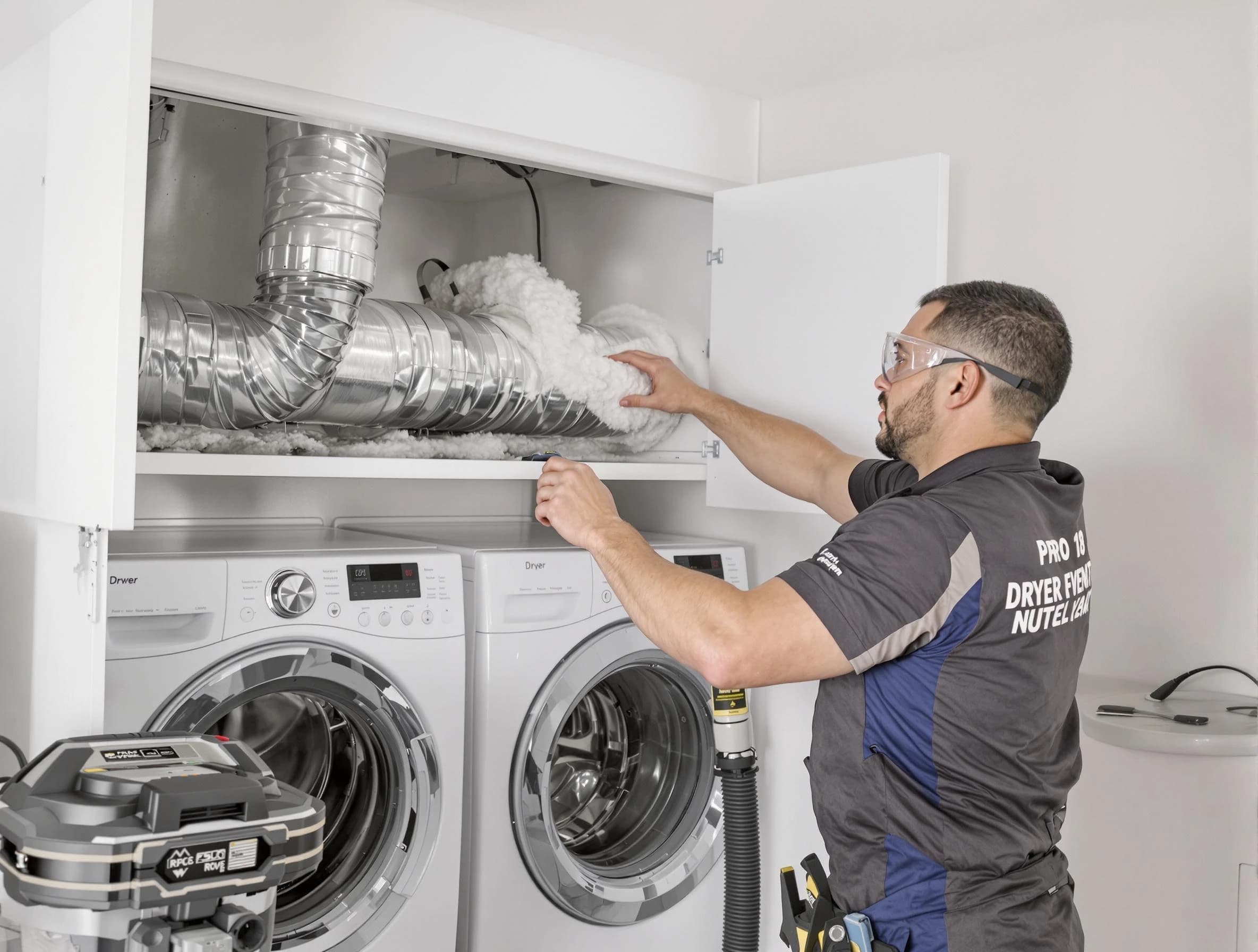 Noble Dryer Vent Cleaning certified technician performing specialized gas dryer vent cleaning in Noble