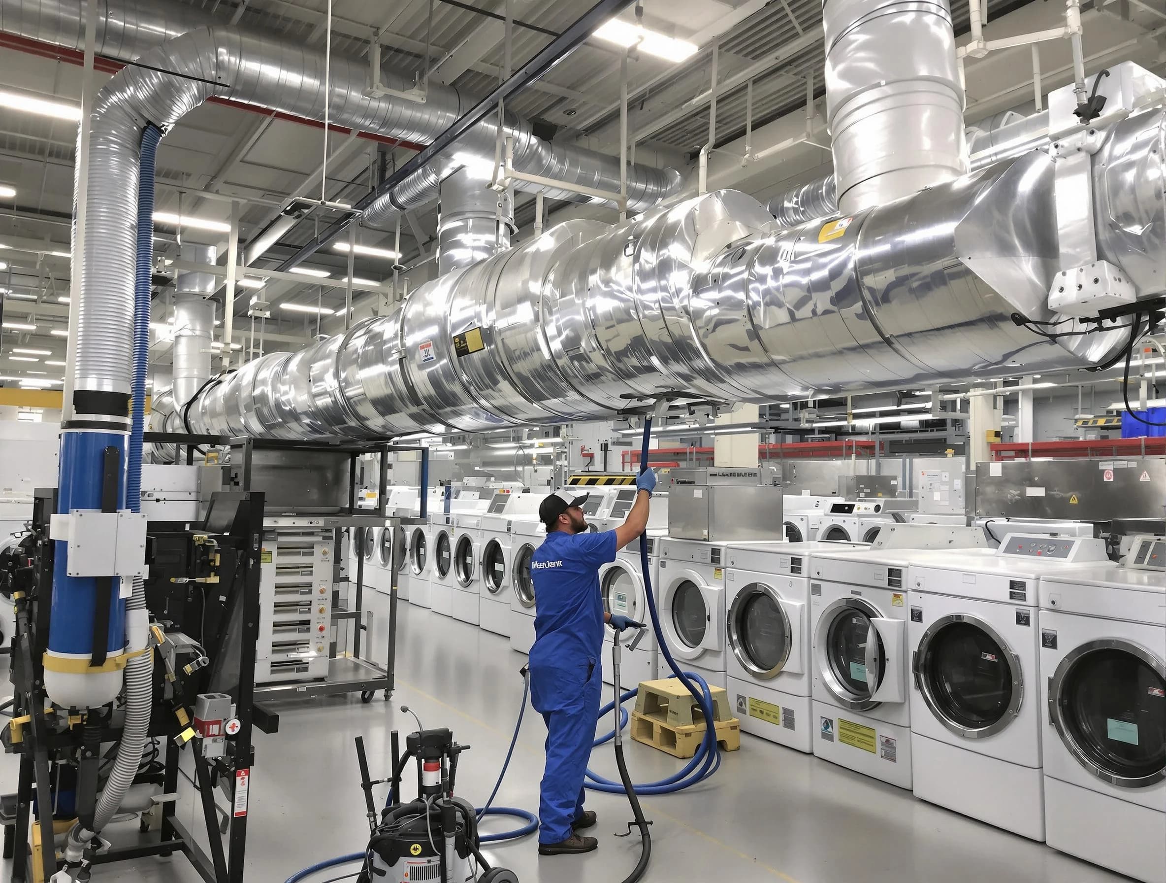 Noble Dryer Vent Cleaning team performing heavy-duty industrial dryer vent cleaning in Noble